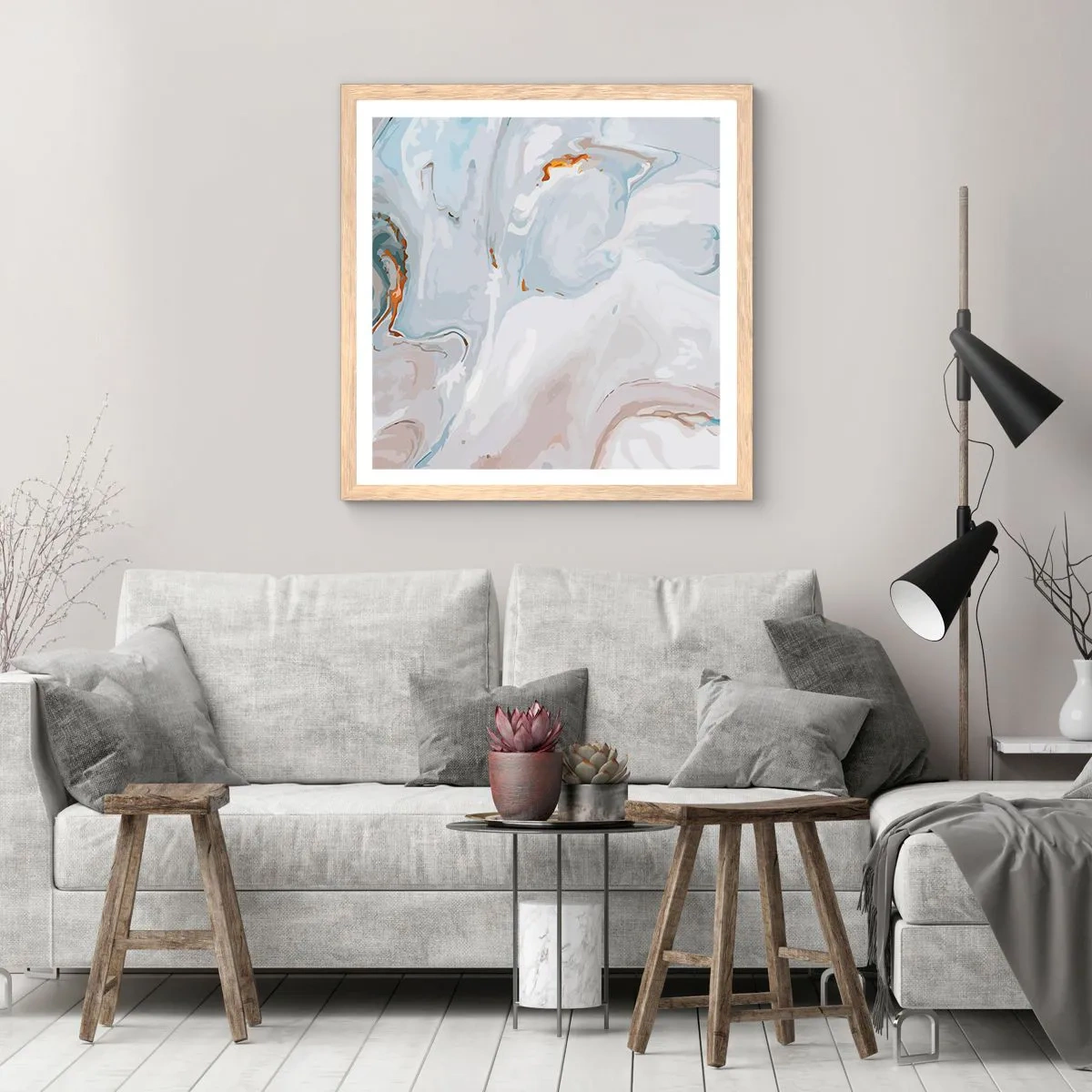 Poszter világos tölgy keretben - Felhabzott fehér - 60x60 cm