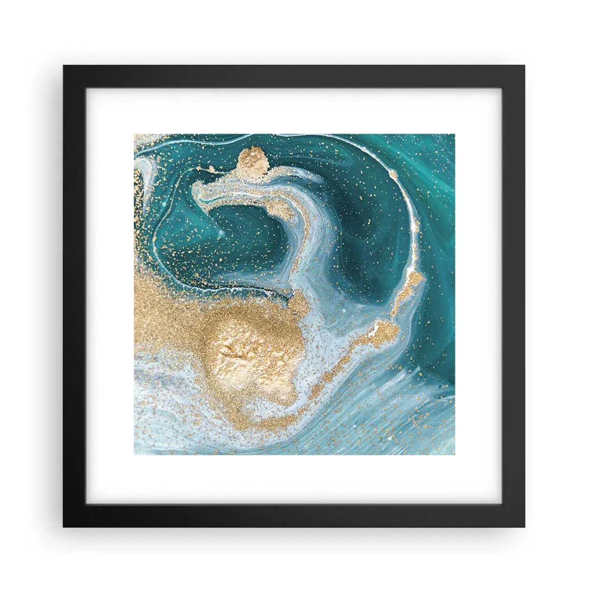Poszter fehér keretben - Arany és türkiz örvénye - 30x30 cm