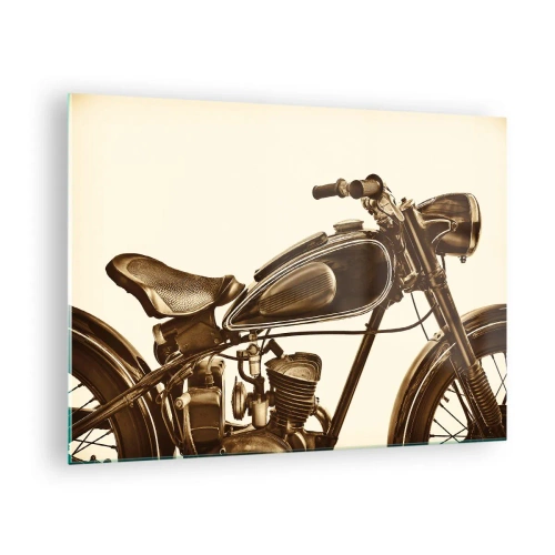 Üveg kép - Stílusos retro motorkerékpár szépia tónusokban világos háttéren - 70x50cm - Vágyva a klasszikusokra - Modern fali dekoráció nappalihoz és hálószobához ARTTOR