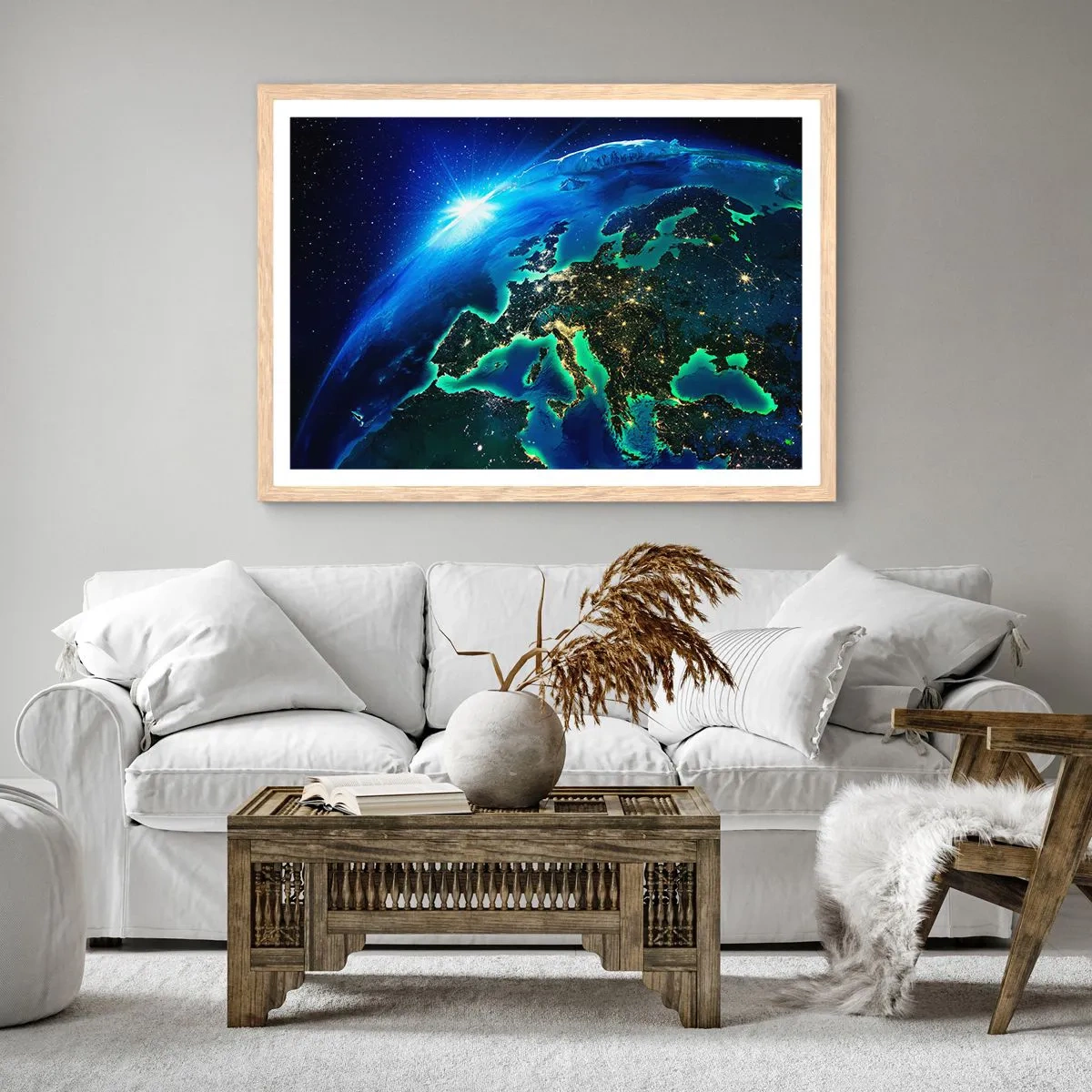 Poszter világos tölgy keretben - Ragyogó Európa - 100x70 cm