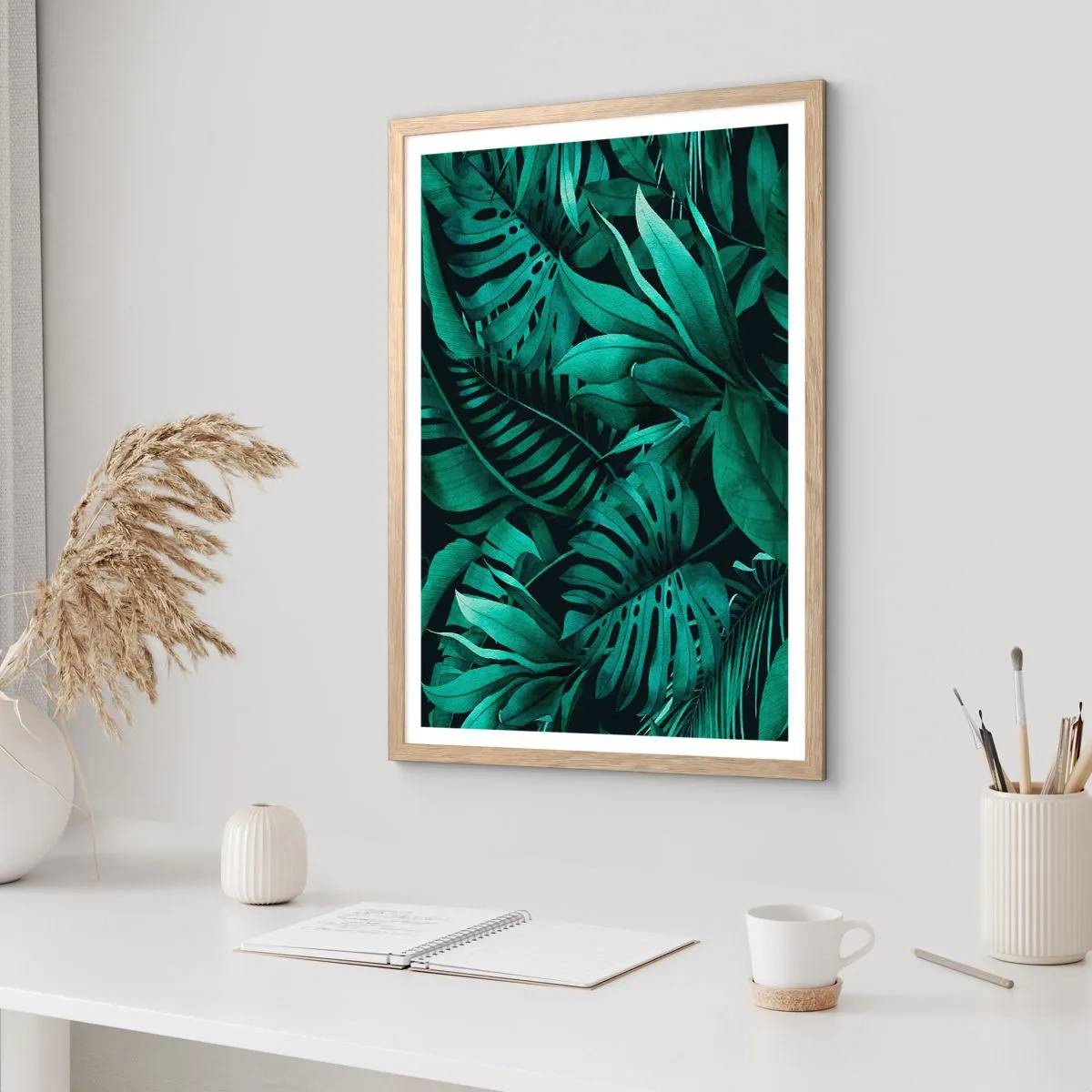 Poszter világos tölgy keretben - A trópusi zöld mélysége - 40x50 cm