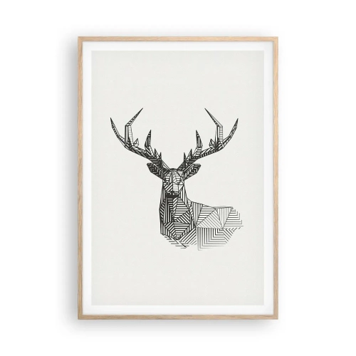 Poszter világos tölgy keretben - Szarvas kubista stílusban - 70x100 cm