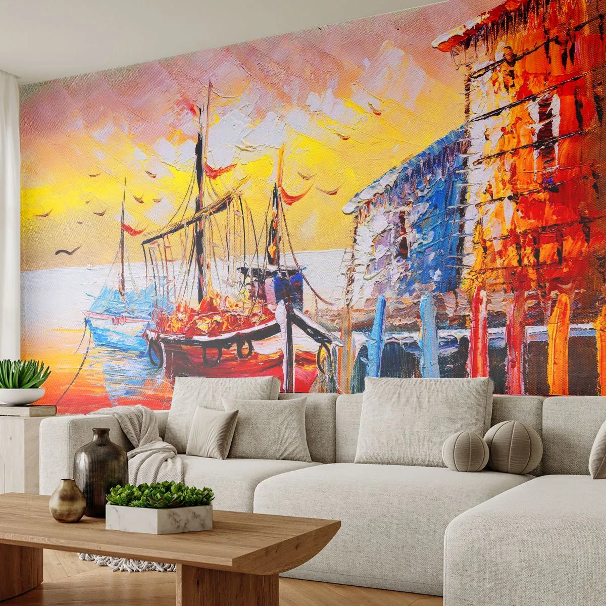 Fotótapéta Standard Eco - Boldog visszatérés - Tájkép, Halászkikötő, Csónakok - 400x280 cm