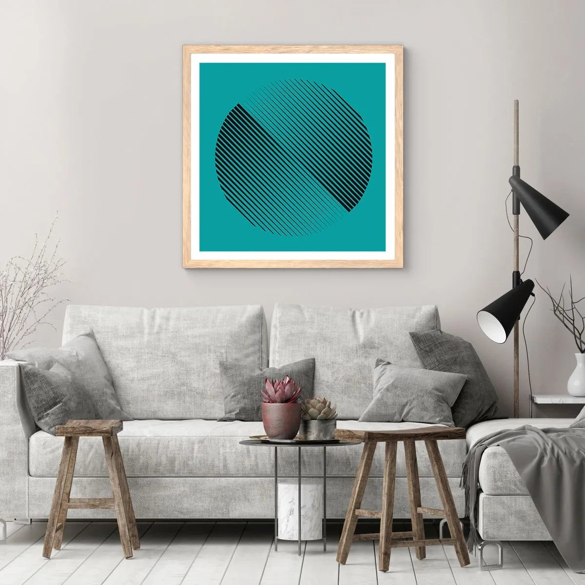 Poszter világos tölgy keretben - A kör - egy geometriai variáció - 40x40 cm