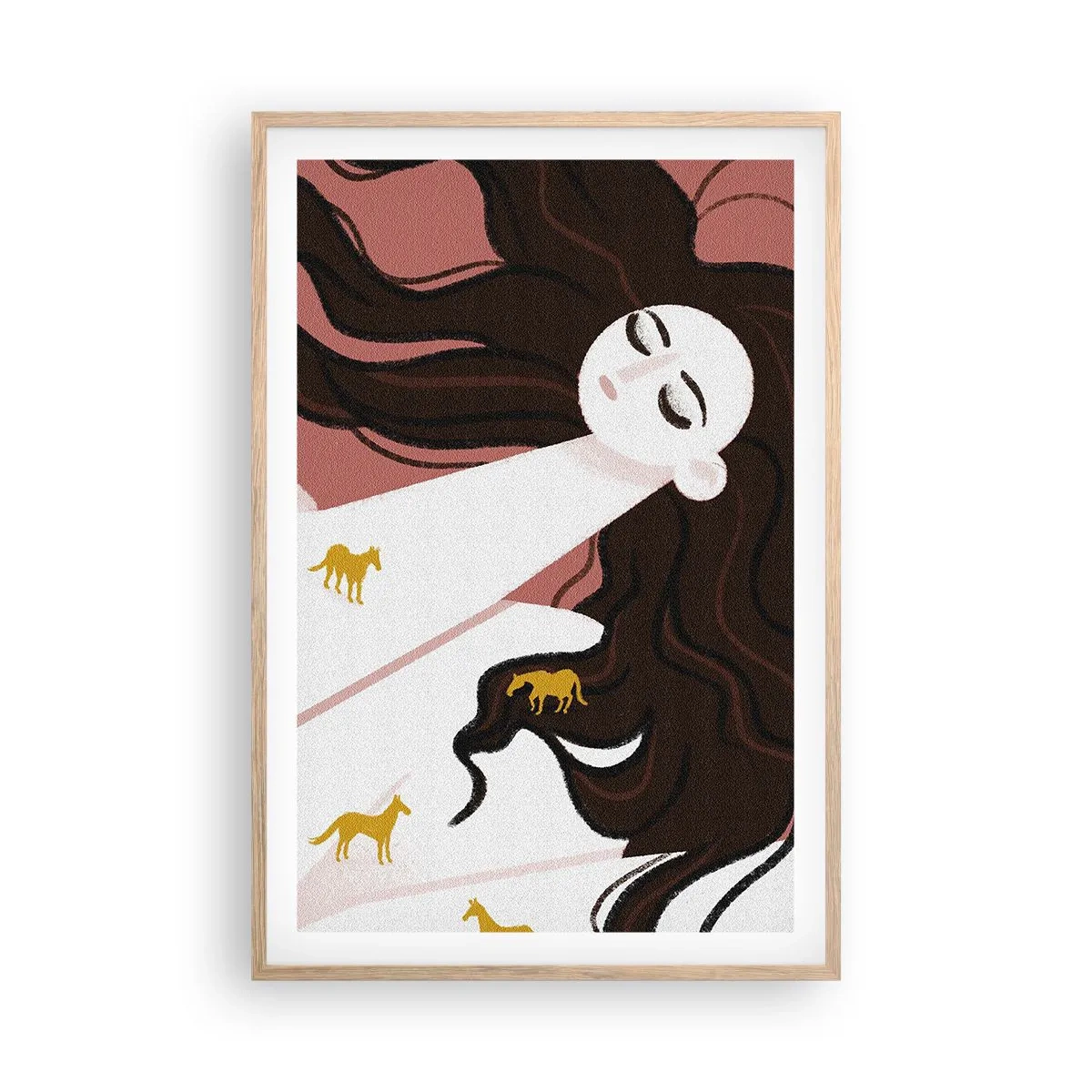 Poszter világos tölgy keretben - Álom egy arany lóról - 61x91 cm