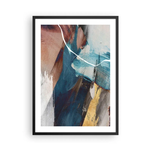 Poszter fehér keretben - Kifejező absztrakció kék és arany árnyalatokban - 50x70cm - Lelkesedéssel és energiával - Modern fali dekoráció nappalihoz és hálószobához ARTTOR