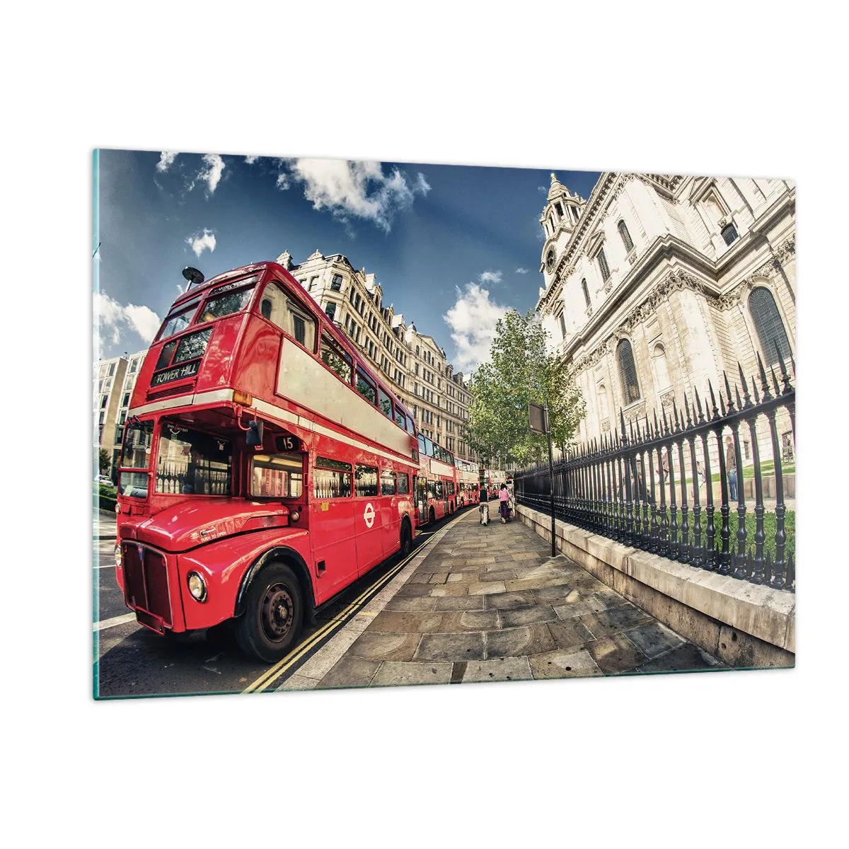 Üveg kép - Londoni utca szürke és piros színben - 120x80 cm