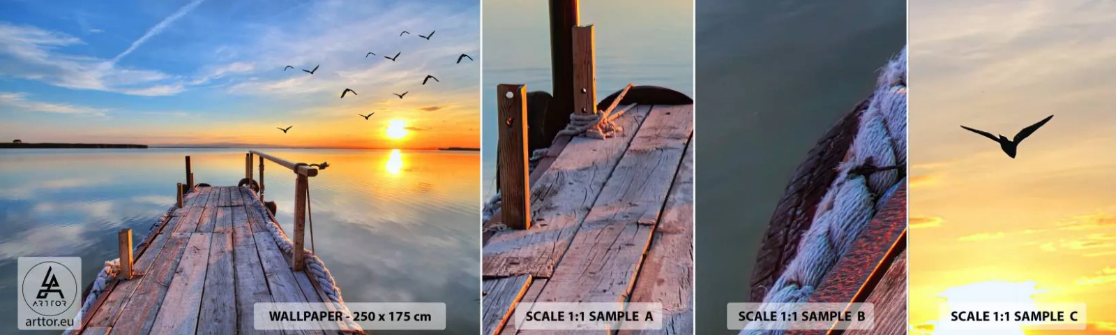 Fotótapéta Minta Standard Eco - Menj egyenesen a nap felé - Tájkép, Tó, Fa híd - 100x30 cm