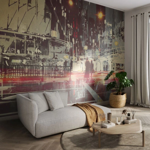 Öntapadós Fotótapéta Deluxe Sticker - Egy nagyvárosi átkelő - Város, Építészet, Éjszakai élet - 100x70 cm