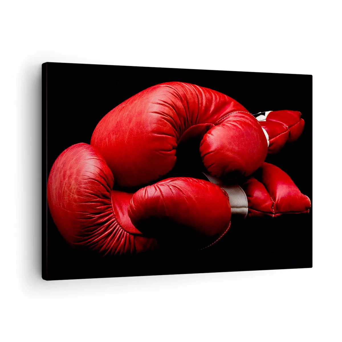Vászonkép - Piros bokszkesztyűk fekete alapon - 70x50cm - A küzdelem érzelmei mögöttünk vannak - Modern fali dekoráció nappalihoz és hálószobához ARTTOR