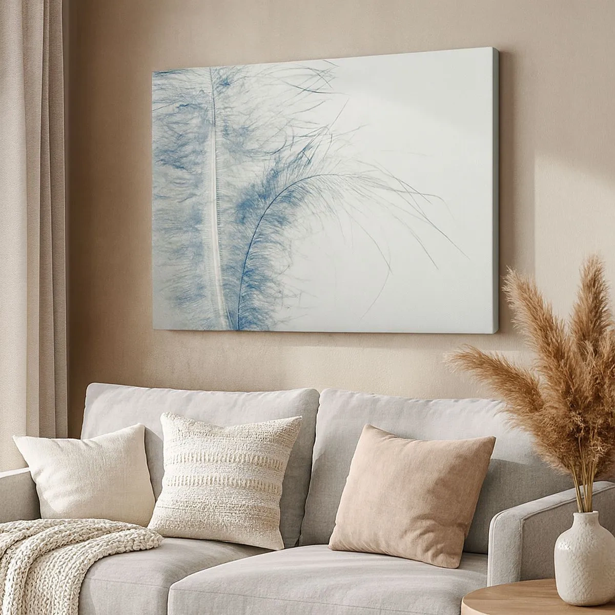 Vászonkép - Egy finom toll pasztell árnyalatokban világos háttér előtt - 70x50cm - A természet suttogása - Modern fali dekoráció nappalihoz és hálószobához ARTTOR