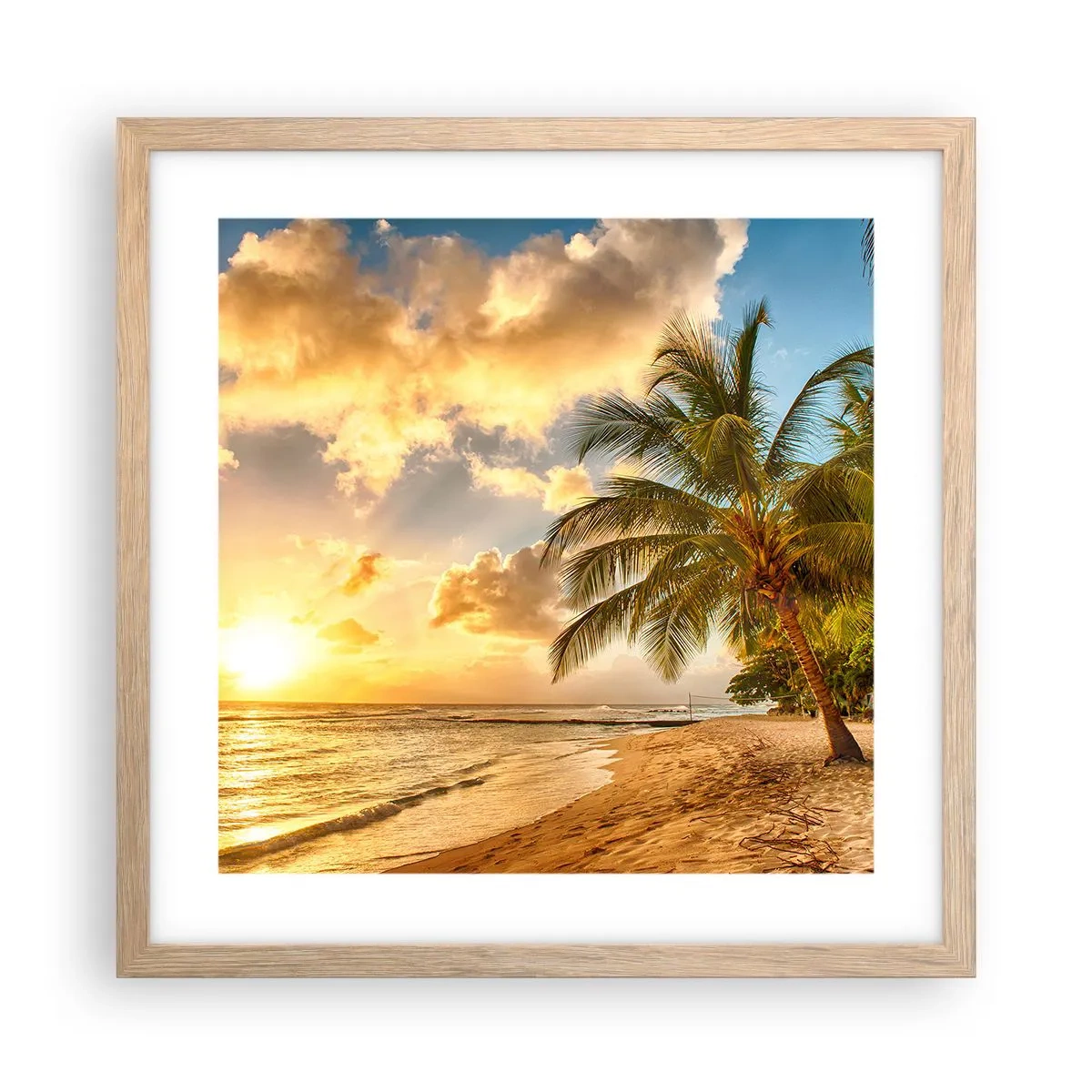 Poszter világos tölgy keretben - Örök nyár, mindig vakáció - 40x40 cm