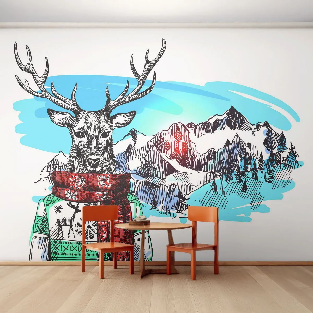 Fotótapéta Standard Eco - Még a szarvas sem fázik - Absztrakció, Szarvas, Gyerekeknek - 200x140 cm