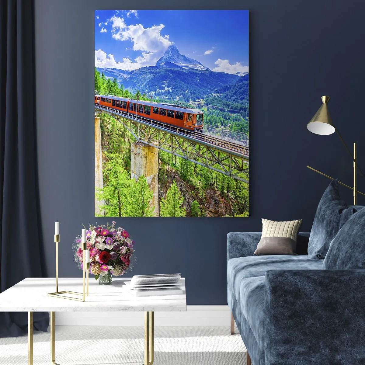 Üveg kép - Vasút az Alpokba - 50x70 cm