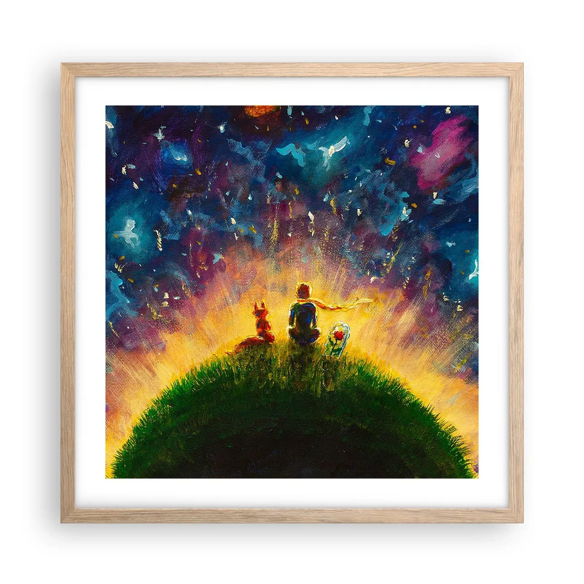 Poszter világos tölgy keretben - Szerelem és barátság – az egész világ - 50x50 cm