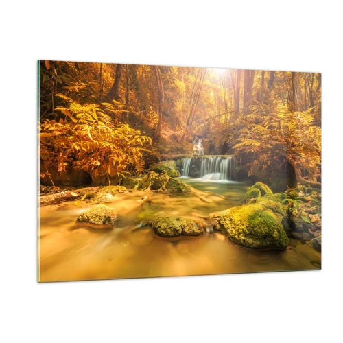 Üveg kép - Erdei vízesés aranyban - 120x80 cm