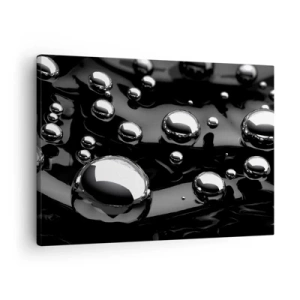 Vászonkép - Absztrakt cseppek fekete felületen - 70x50cm - A fekete vízből - Modern fali dekoráció nappalihoz és hálószobához ARTTOR