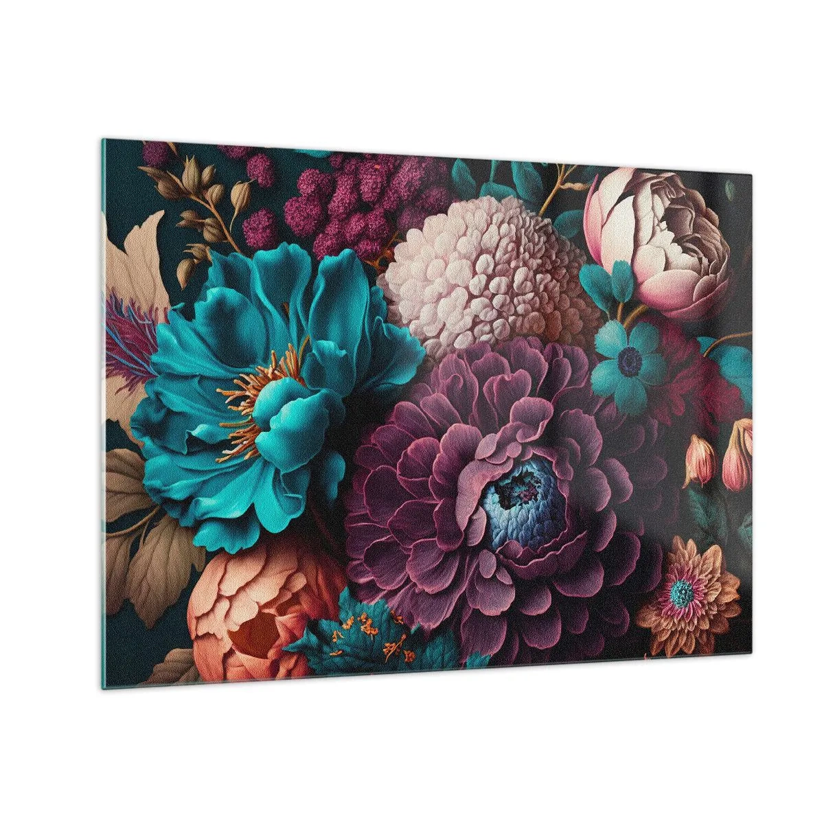 Üveg kép - Gazdag virágkompozíció intenzív színekben - 70x50cm - A természet bőségében - Modern fali dekoráció nappalihoz és hálószobához ARTTOR