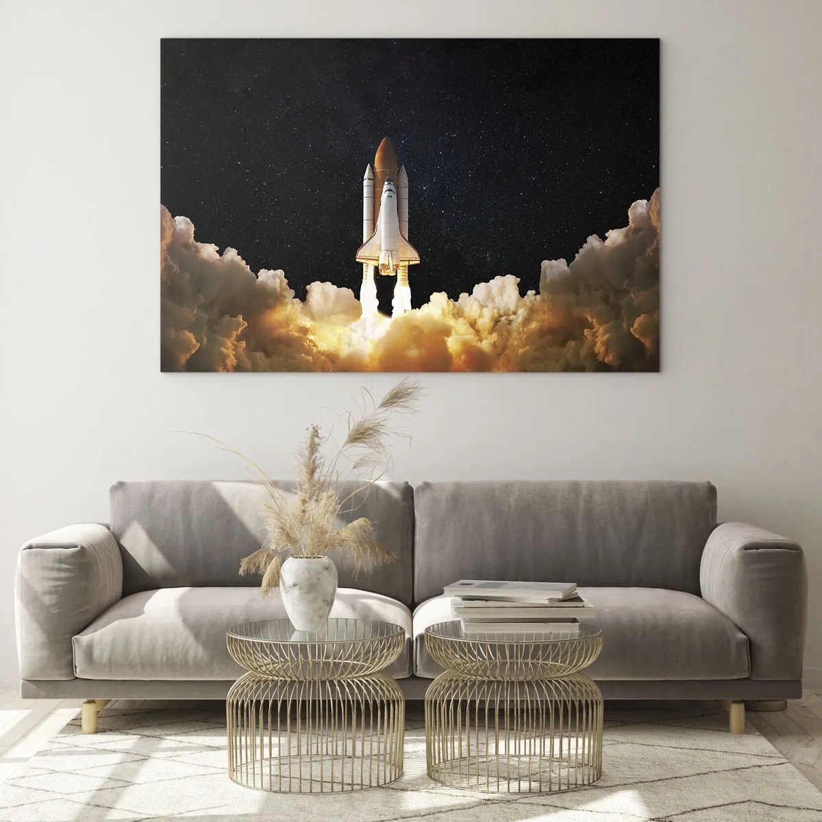 Üveg kép - Egy űrsikló felszáll a csillagos égbolton - 70x50cm - Ad astra! - Modern fali dekoráció nappalihoz és hálószobához ARTTOR