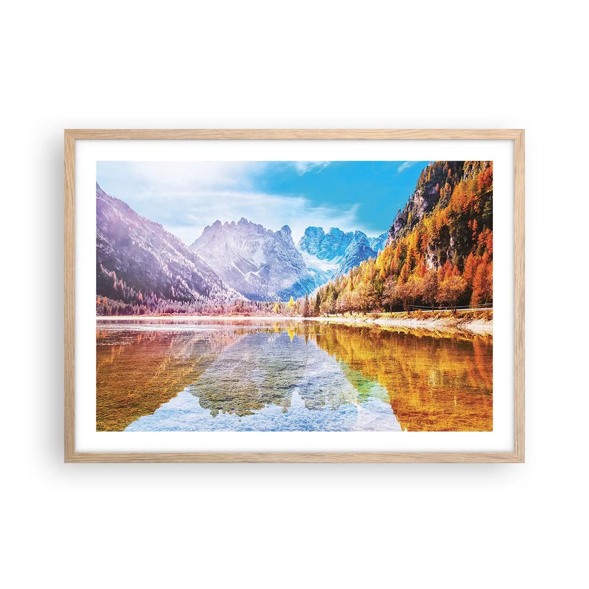 Poszter világos tölgy keretben - És már ősz van a hegyekben - 70x50 cm