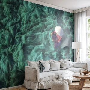 Fotótapéta Standard Eco - Hagyományos vietnami takács zöld halászhálókban - 100x70cm - A hálók tengerében - Modern fali dekoráció nappalihoz és hálószobához ARTTOR