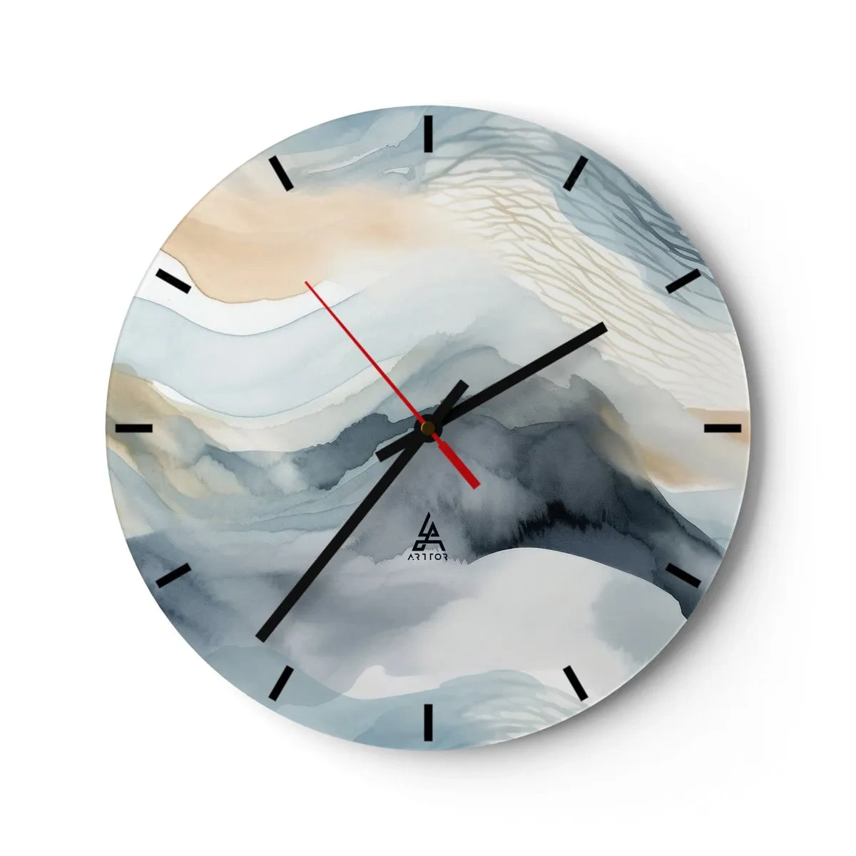 Falióra, Óra - Absztrakt tájkép kék és bézs árnyalatokban - 30x30cm - Hó és köd absztrakció - Modern fali dekoráció nappalihoz, konyhához és hálószobához ARTTOR