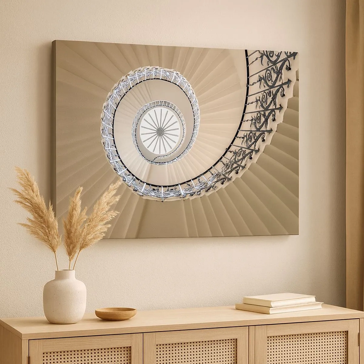 Vászonkép - Elegáns geometrikus megközelítésű csigalépcső - 70x50cm - Egy kagyló közepén - Modern fali dekoráció nappalihoz és hálószobához ARTTOR