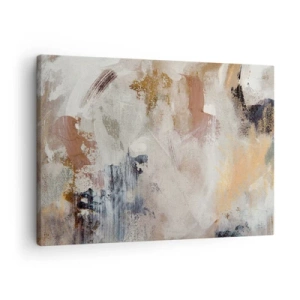 Vászonkép - Absztrakt foltok tompa bézs és arany árnyalatokban - 70x50cm - Ködös absztrakció - Modern fali dekoráció nappalihoz és hálószobához ARTTOR