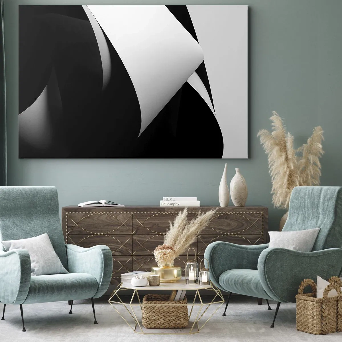 Vászonkép - Absztrakt formák fekete-fehérben, feltűnő kontrasztokkal - 70x50cm - Fénysíkok az árnyék mélyéről - Modern fali dekoráció nappalihoz és hálószobához ARTTOR