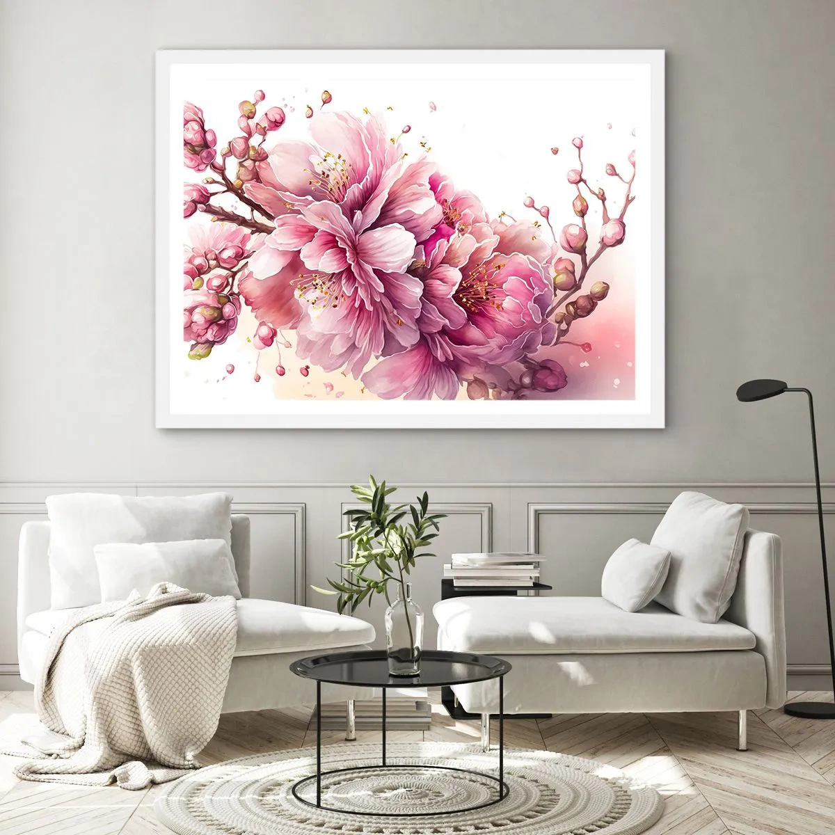 Poszter fekete keretben - Cseresznyevirág - 100x70 cm