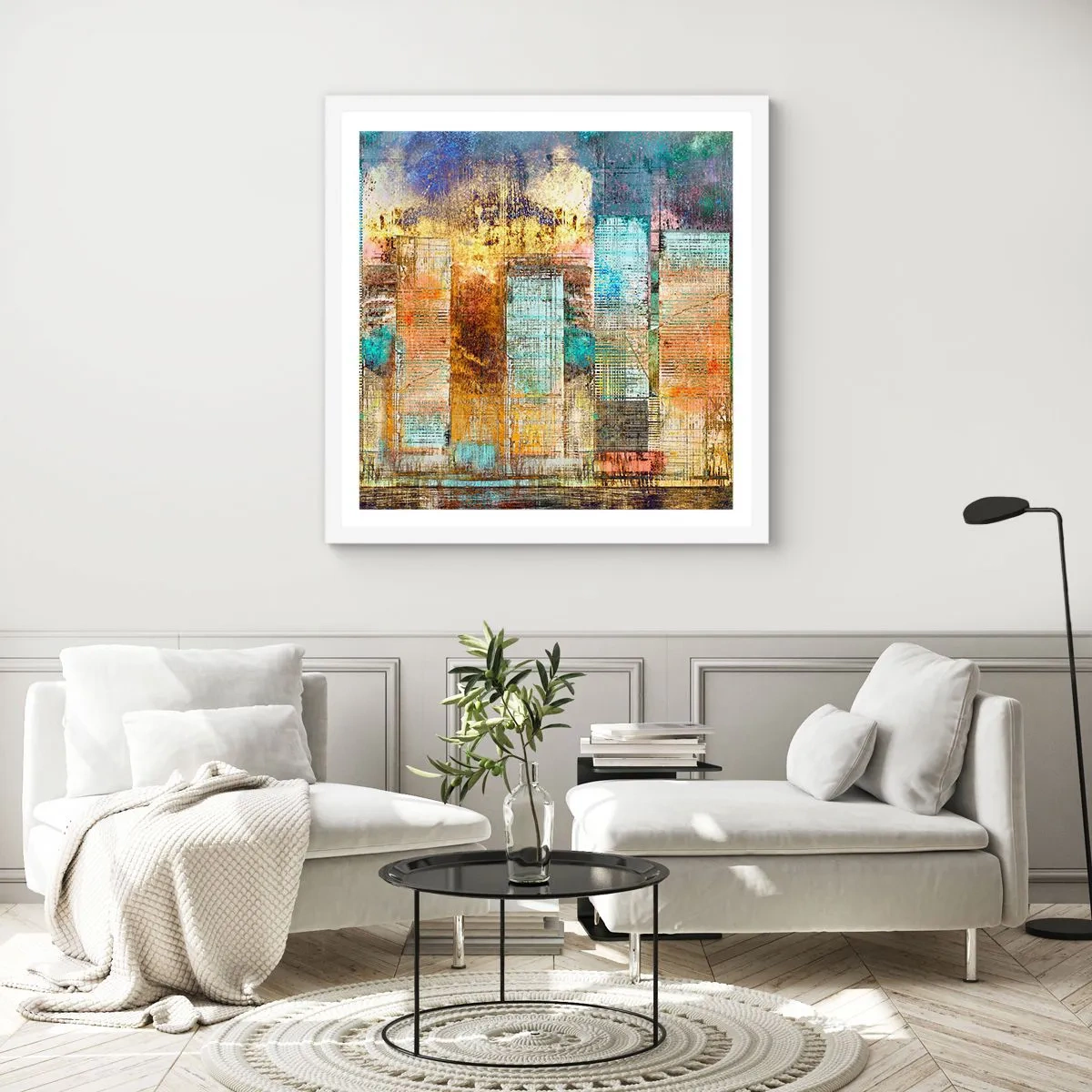 Poszter fekete keretben - Napfényes metropolisz - 50x50 cm