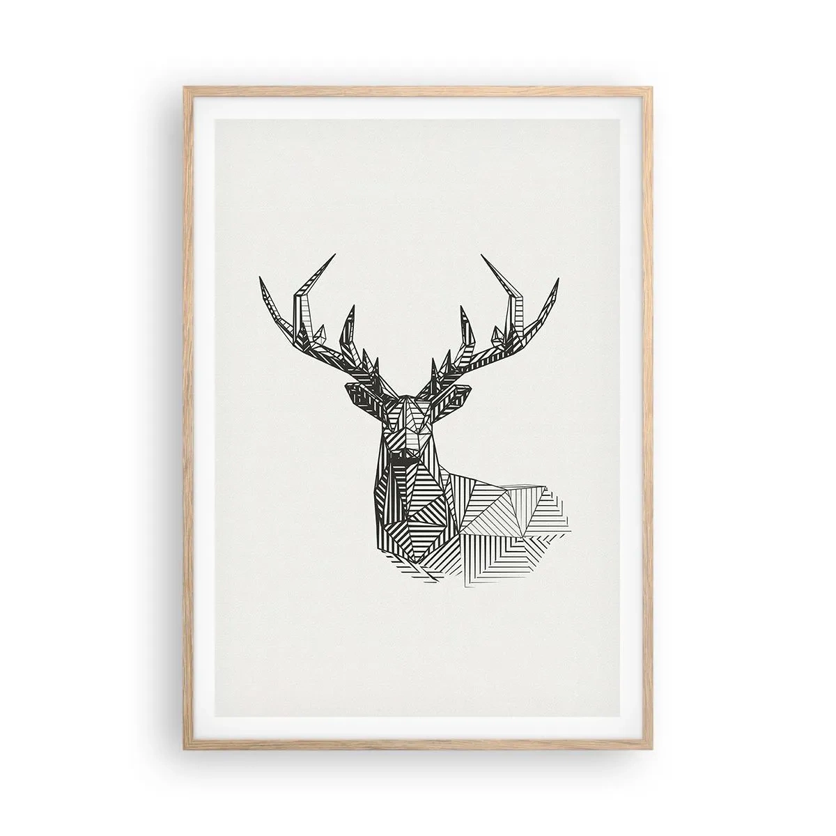Poszter világos tölgy keretben - Szarvas kubista stílusban - 70x100 cm