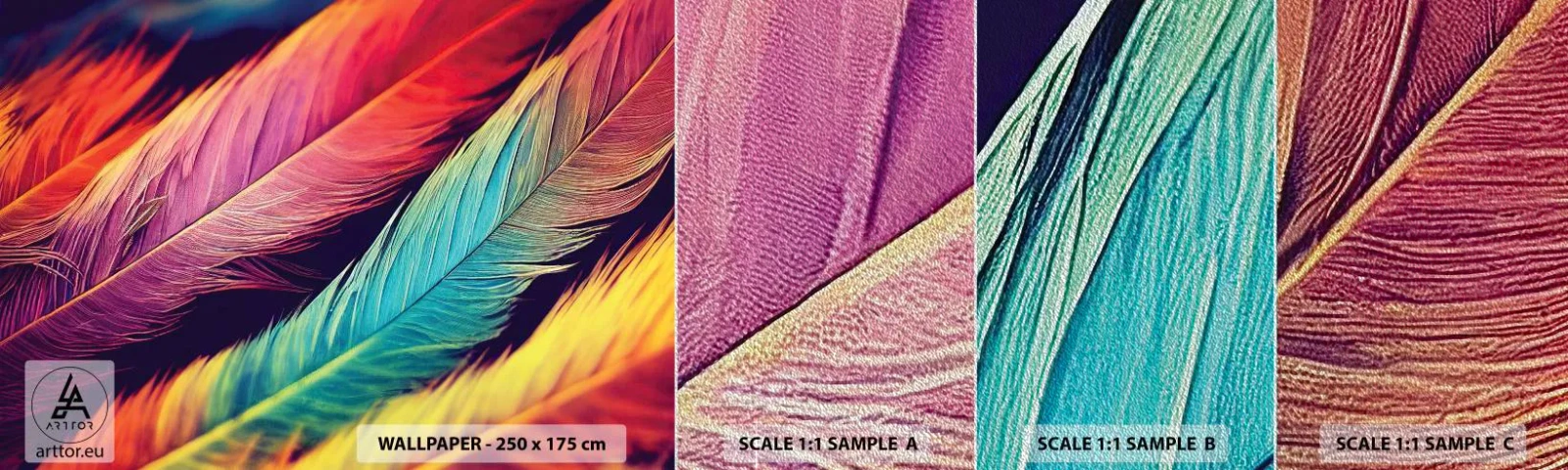 Fotótapéta Minta Premium Sand - Tollas szivárvány - Tollak, Fény, Színes - 100x30 cm