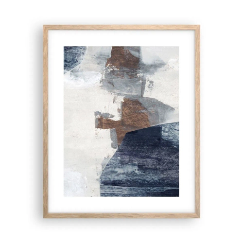 Poszter világos tölgy keretben - Kékes barna formák - 40x50 cm