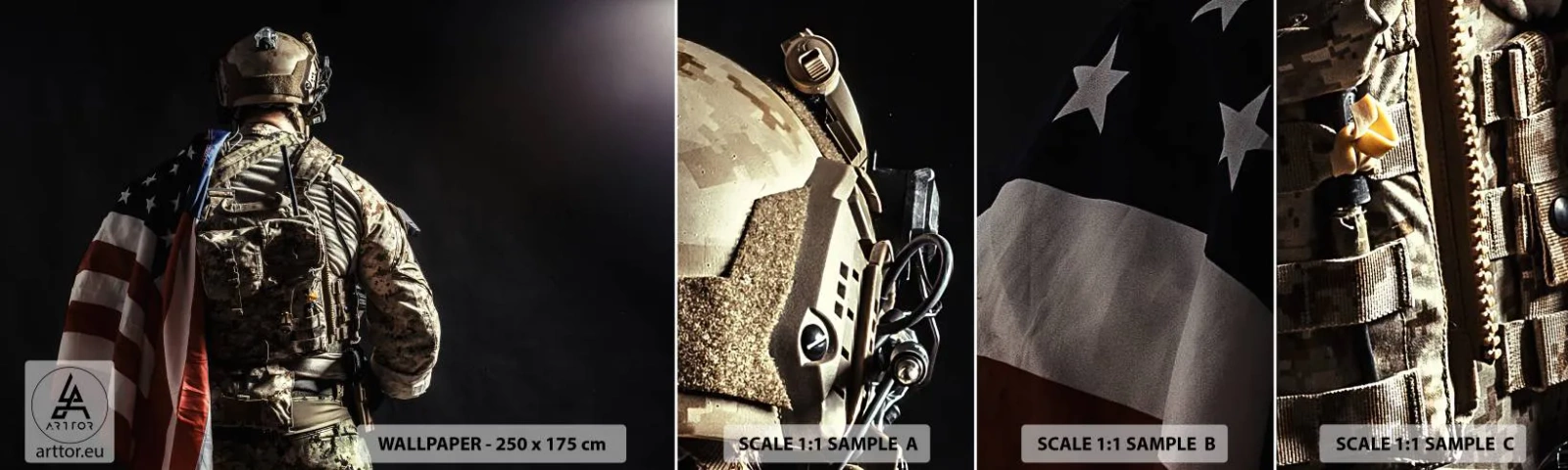 Fotótapéta Minta Öntapadós Deluxe Sticker - Pont ezért - Katona, Amerikai zászló, Kommandó - 100x30 cm