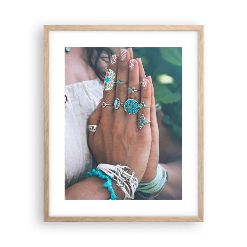 Poszter világos tölgy keretben - Üdvözöljük a lét középpontjában - 40x50 cm