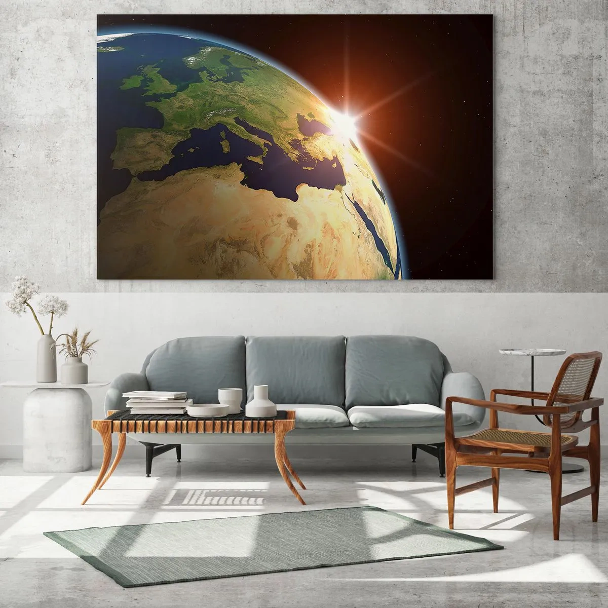 Üveg kép - A Földet az űrből felkelő nap világítja meg - 70x50cm - Napkelte - Modern fali dekoráció nappalihoz és hálószobához ARTTOR
