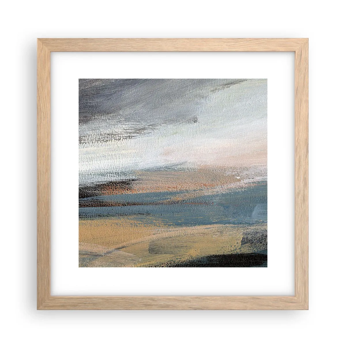 Poszter világos tölgy keretben - Absztrakció: északi táj - 30x30 cm