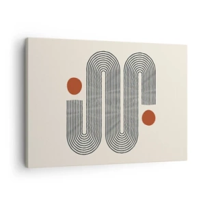 Vászonkép - Geometrikus minta vonalakkal és narancssárga körökkel - 70x50cm - Elejétől végéig - Modern fali dekoráció nappalihoz és hálószobához ARTTOR