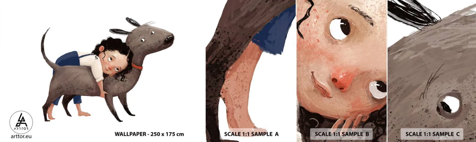 Fotótapéta Minta Standard Eco - Legjobb barátok - Gyerekeknek, Kutya, Lány - 100x30 cm