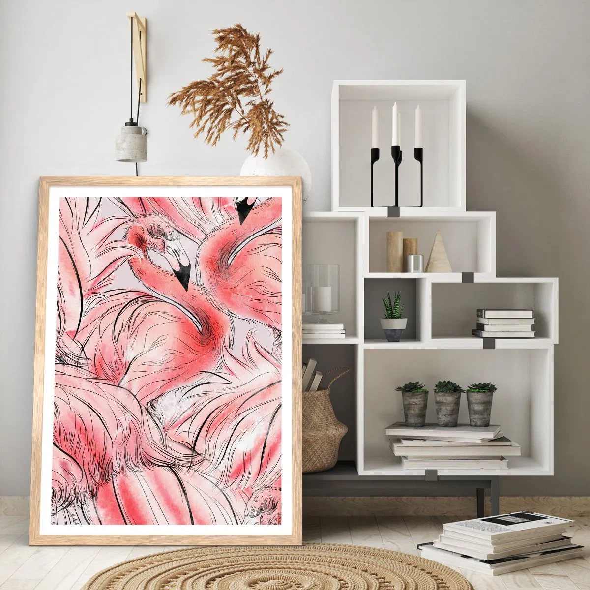 Poszter világos tölgy keretben - Madári corps de ballet - 70x100 cm