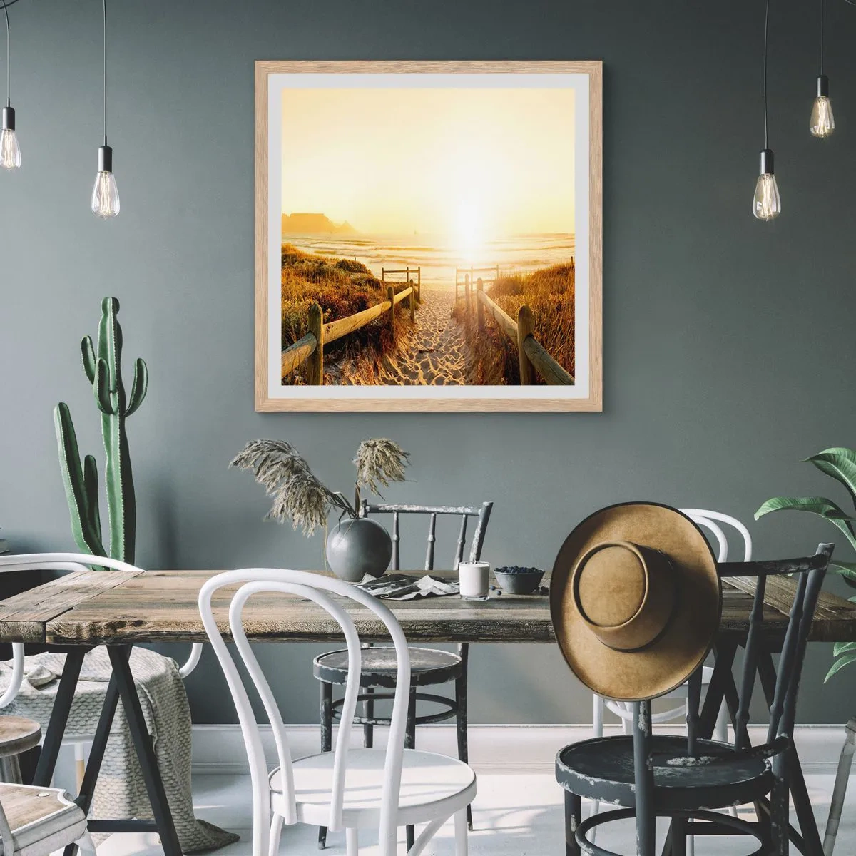 Poszter világos tölgy keretben - A dűnén túl, a nap felé - 40x40 cm