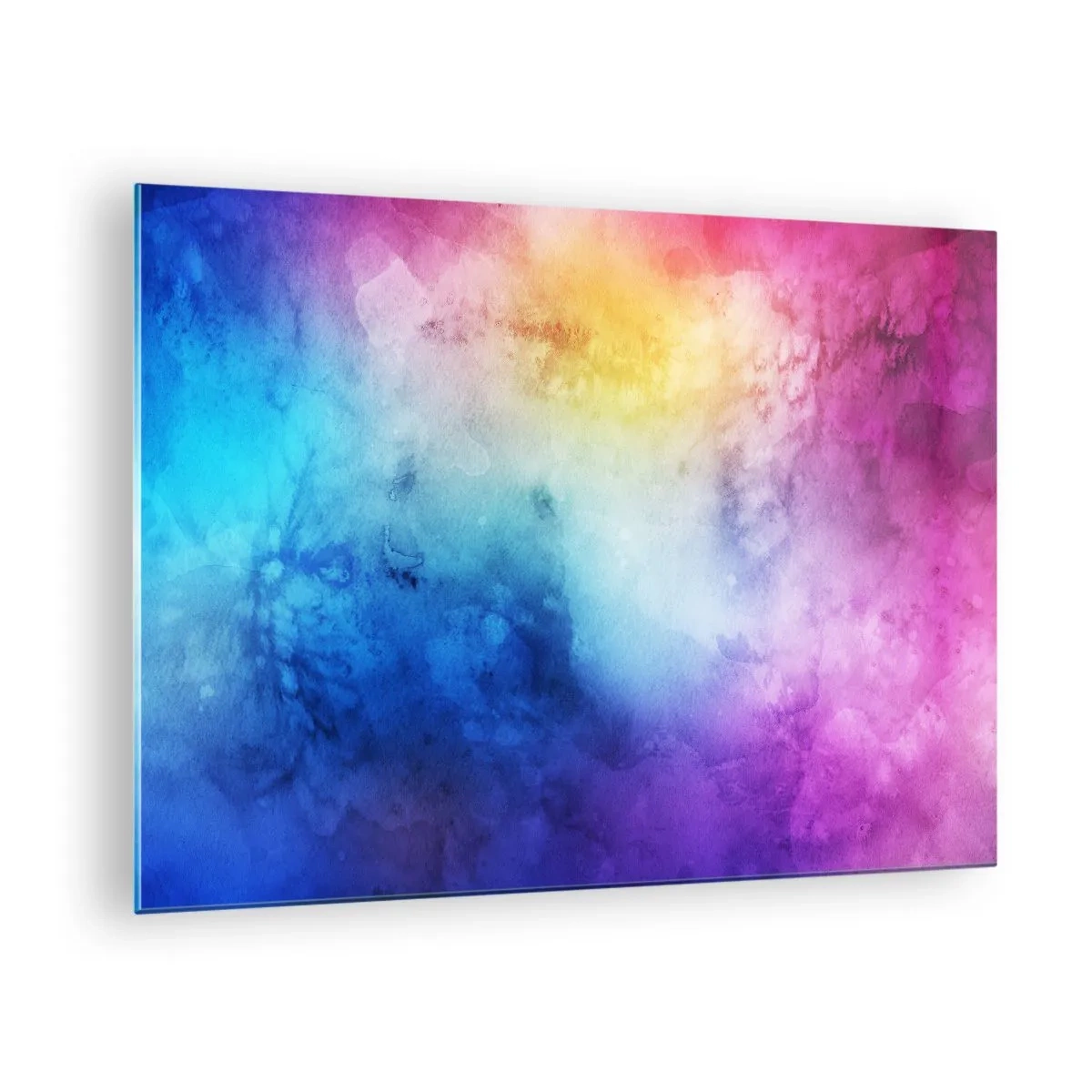 Üveg kép - Absztrakt kompozíció szivárvány színeiben, akvarell hatással - 70x50cm - Majdnem a hetedik mennyországban - Modern fali dekoráció nappalihoz és hálószobához ARTTOR
