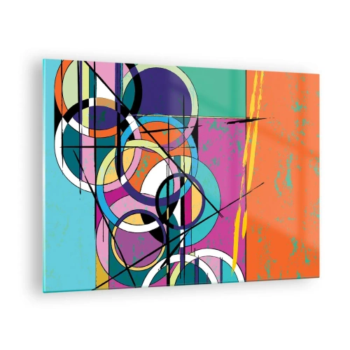 Üveg kép - Színes absztrakció geometriai alakzatokkal és körökkel - 70x50cm - Kerékről kerékre - Modern fali dekoráció nappalihoz és hálószobához ARTTOR