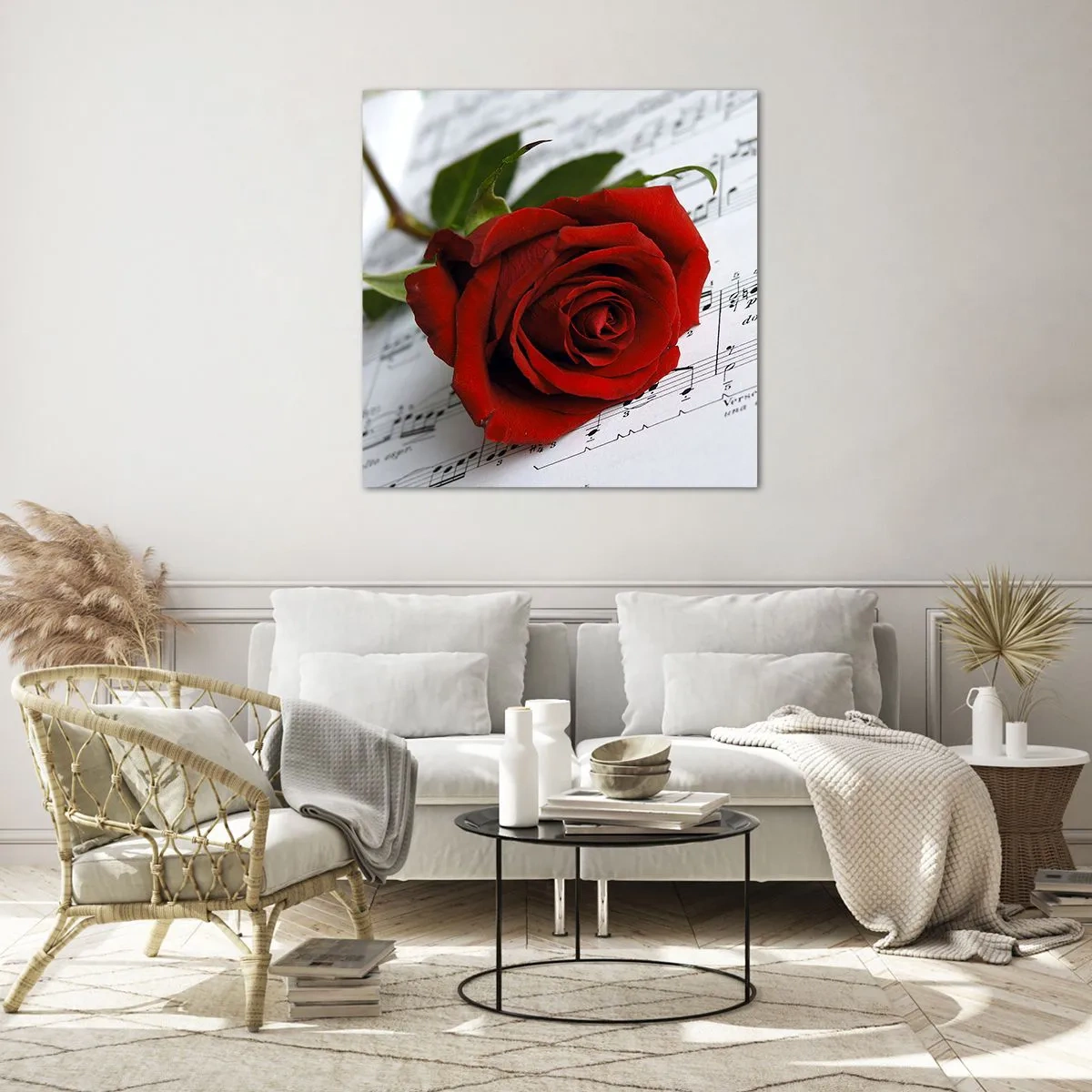 Üveg kép - Érzések zenéje skarlátvörös színben - 60x60 cm