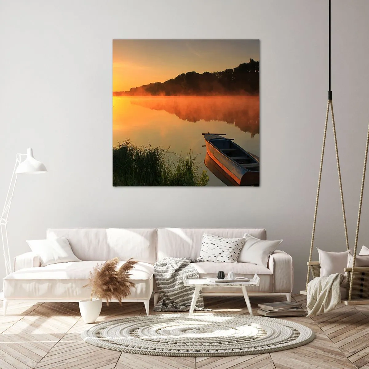 Vászonkép - Napkelte a víz felett, mint egy tükör - 60x60 cm