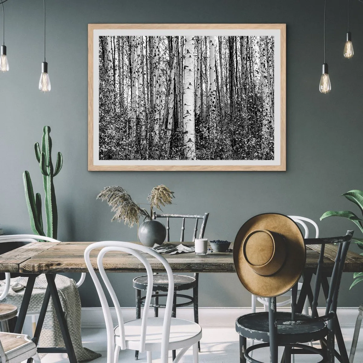 Poszter világos tölgy keretben - Nyírfa oszlopsor - 100x70 cm