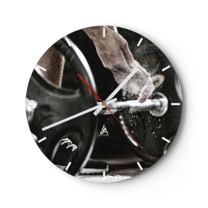 Falióra, Óra - Súlyzó és kéz edzés közben - 30x30cm - Kihívás elfogadva! - Modern fali dekoráció nappalihoz, konyhához és hálószobához ARTTOR