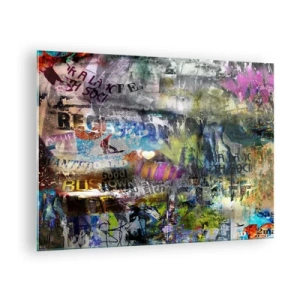 Üveg kép - Színes absztrakt graffiti kollázs - 70x50cm - Emlékek kollázsa - Modern fali dekoráció nappalihoz és hálószobához ARTTOR