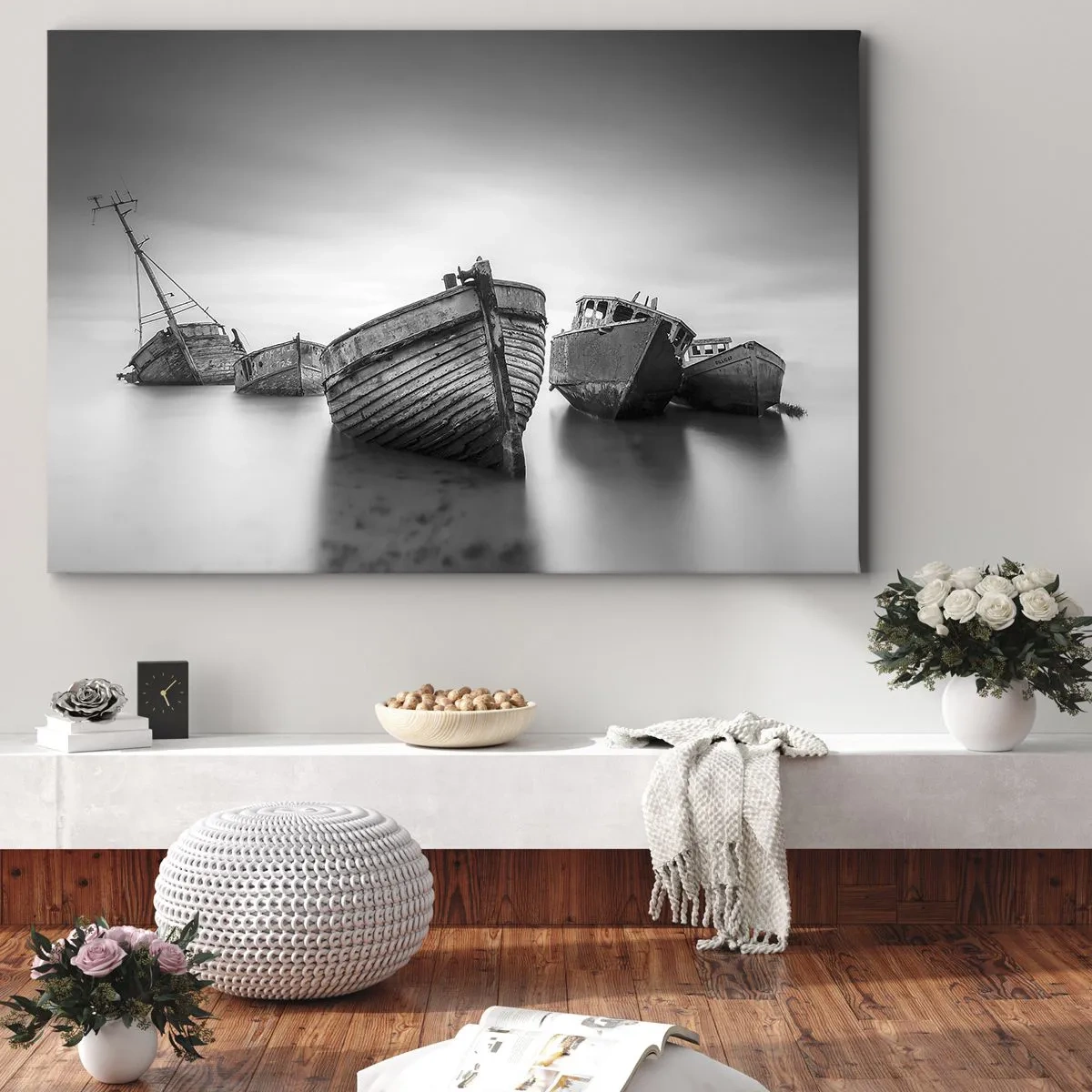 Vászonkép - Elhagyott hajók nyugodt vízen - 70x50cm - Csak emlékek... - Modern fali dekoráció nappalihoz és hálószobához ARTTOR